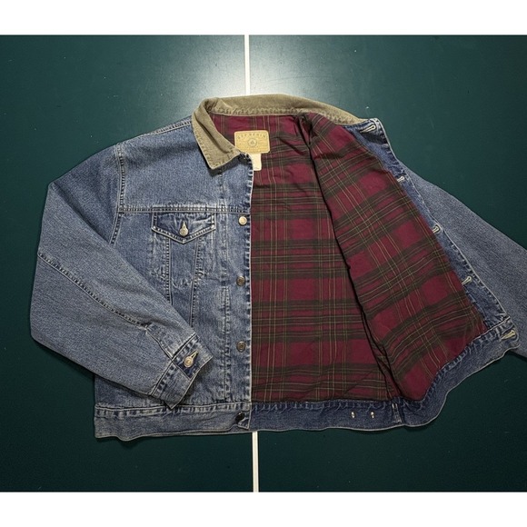 VTG Gap Denim Barn Jacket Chore Flannel Lined Men XL Corduroy Collar Trucker 90s - Picture 2 of 13